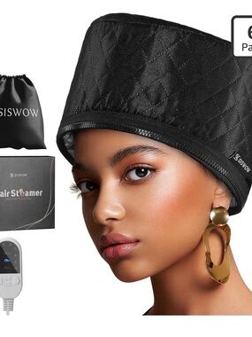 SISWOW Black Quilted Hair Steamer Cap